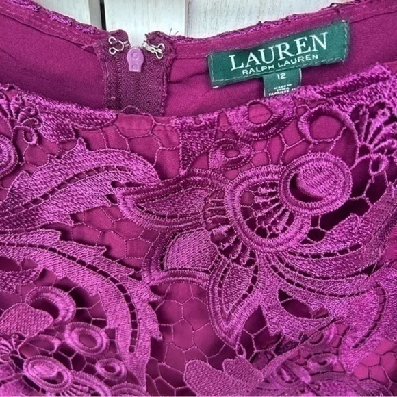 💋LAUREN RALPH LAUREN NEW Women's fuchsia Purple Lace Sleeveless Sheath Dress 12 - Picture 5 of 10